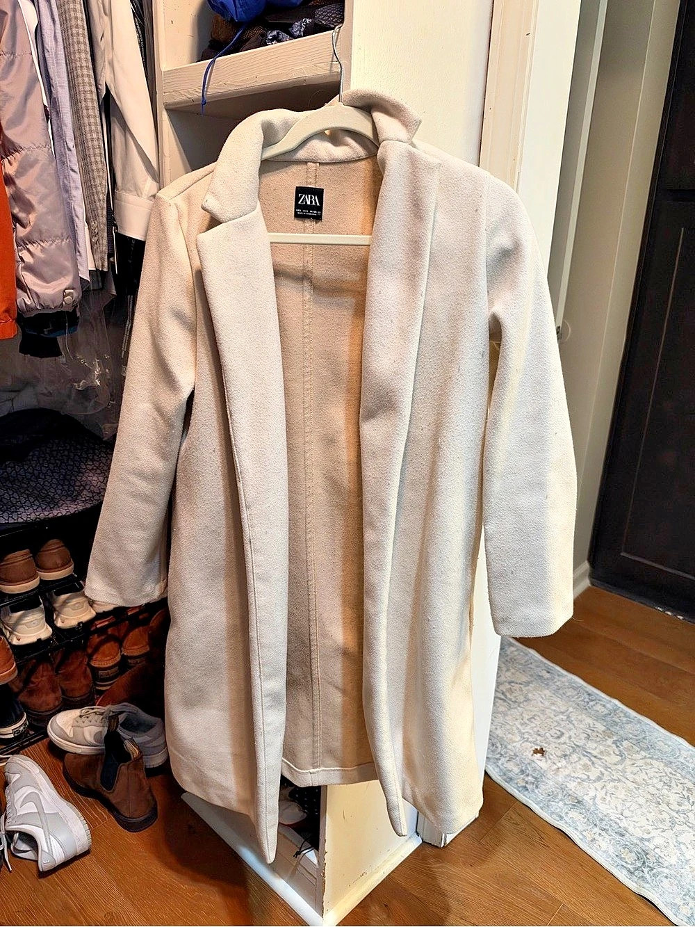 Zara Women's Long Coat in White Like New